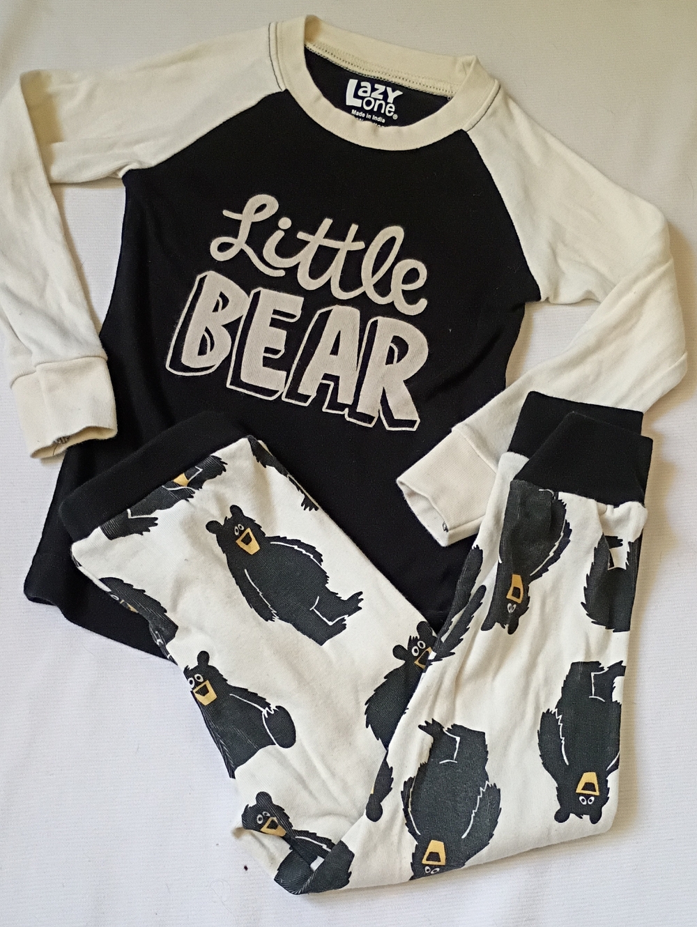 Lazy One Black & Cream Little Bear Kids Pajama Set
